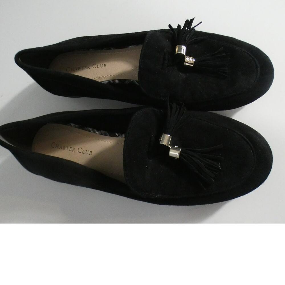 Charter Club Women's Black Suede 7M Slip On Tassel Dress Shoe New In Box